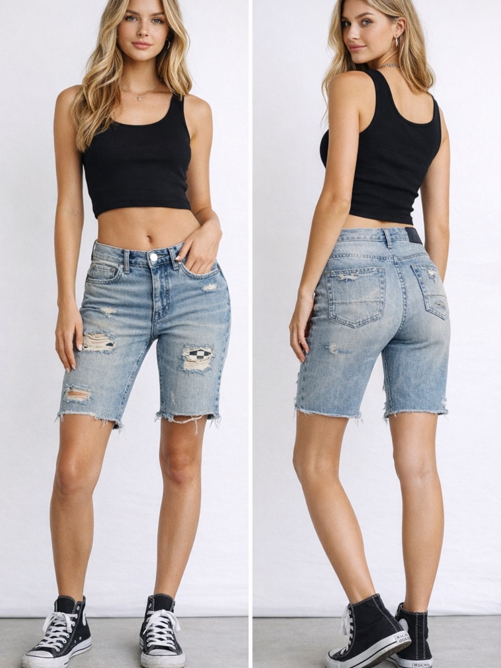PacSun Light Wash Distressed Denim Bermuda Shorts